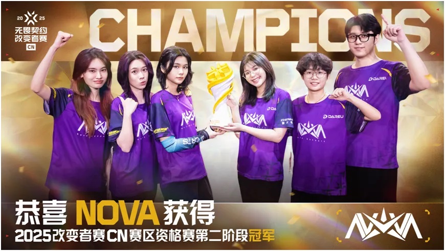 恭喜NOVA,获得2025无畏契约改变者赛CN赛区资格赛第二阶段冠军